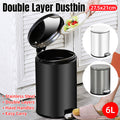 Trash Can Double Layer Foot Pedal Design with Lid Household Bin Kitchen Bathroom - Black V528-TRASH-CAN-BLACK-6L-278901