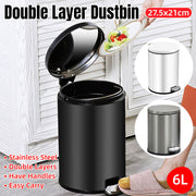 Trash Can Double Layer Foot Pedal Design with Lid Household Bin Kitchen Bathroom - Black V528-TRASH-CAN-BLACK-6L-278901