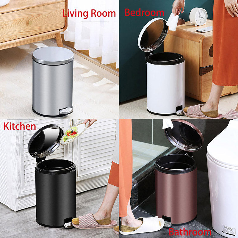 Trash Can Double Layer Foot Pedal Design with Lid Household Bin Kitchen Bathroom - Black V528-TRASH-CAN-BLACK-6L-278901