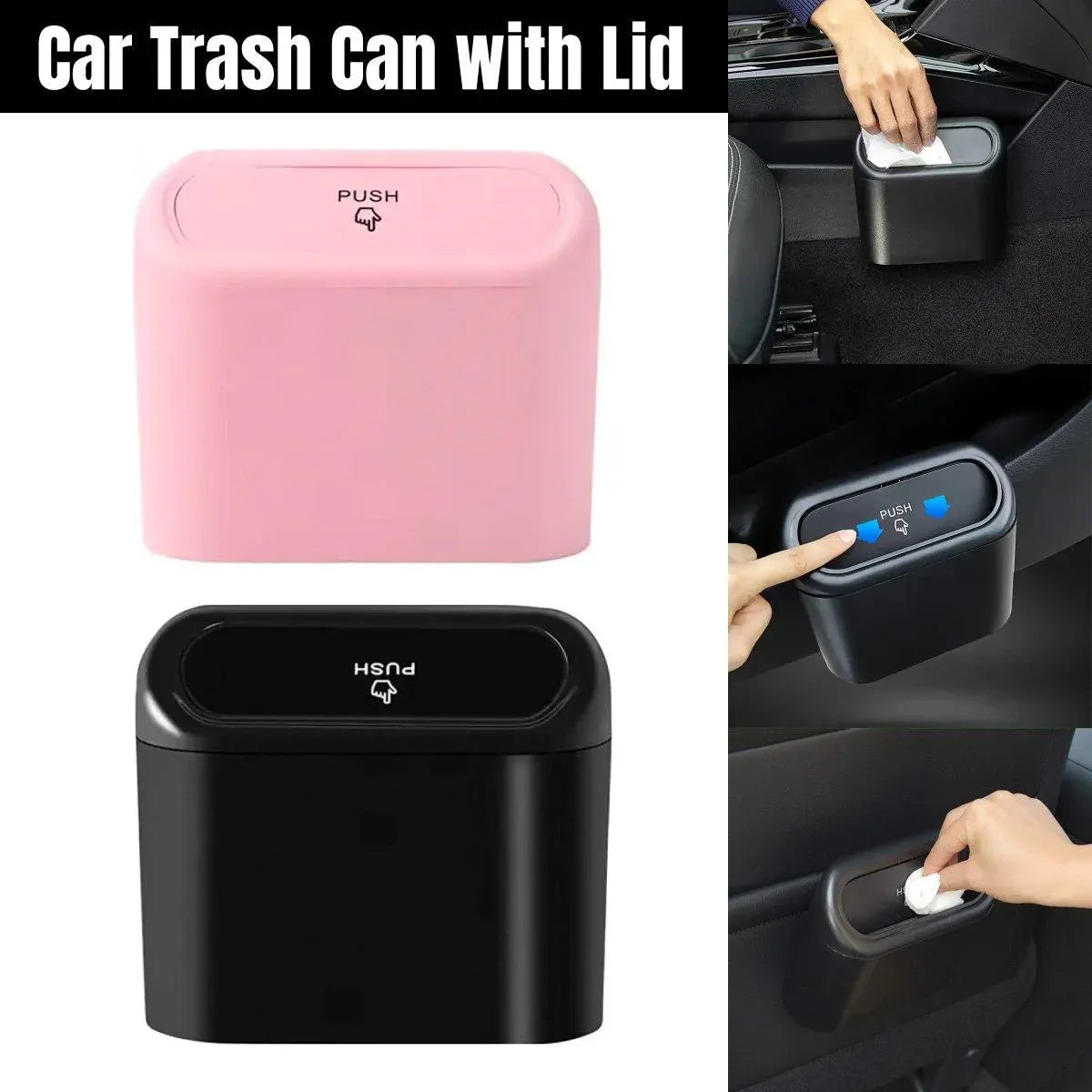 Car Wastebasket Door Mounted Multifunctional Storage Box Trash Bin Organizer - Pink V528-TRASH-CAN-PINK-391138