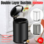 Trash Can Double Layer Foot Pedal Design with Lid Household Bin Kitchen Bathroom - White V528-TRASH-CAN-WHITE-6L-214416
