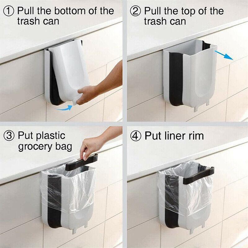 9L Hanging Bin Wall Mounted Folding Waste Bin Kitchen Dining Cabinet Trash Can - White V528-TRASH-WHITE-41617