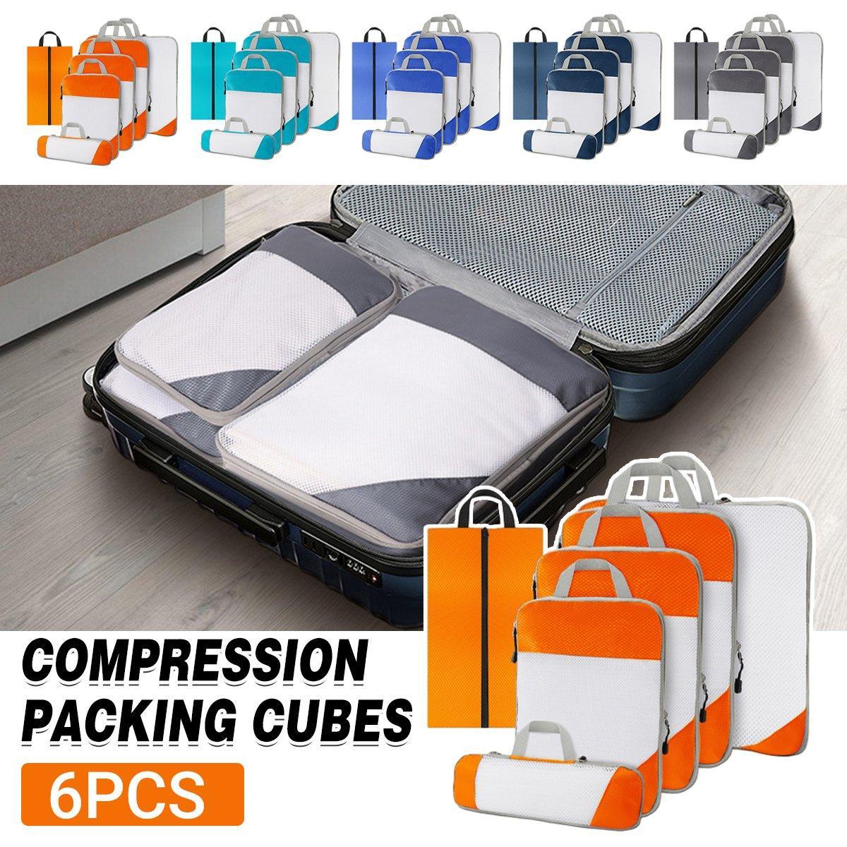 6pcs Mesh Visible Travel Storage Set Waterproof Nylon Compressible Storage Bags - Blue V528-TRAVEL-STORAGE-6PCS-BLUE-543609