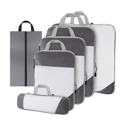 6pcs Mesh Visible Travel Storage Set Waterproof Nylon Compressible Storage Bags - Grey V528-TRAVEL-STORAGE-6PCS-GREY-857216