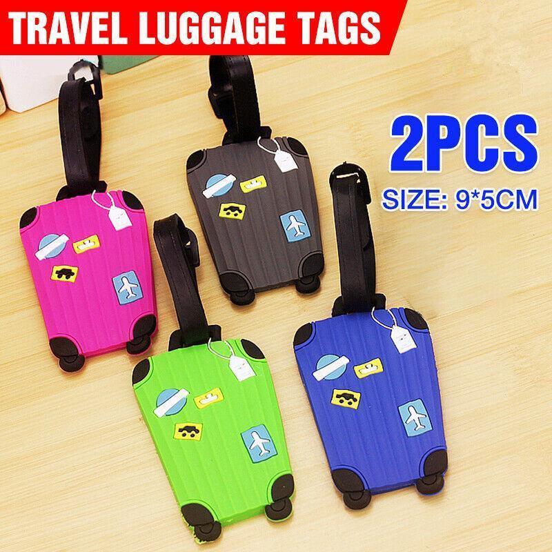 Travel Luggage Tags Set Of 2 Name Tag Address Id Labels For Suitcase Bag Baggage - Grey+Pink V528-TRAVELTAG-GREYPINK-191205