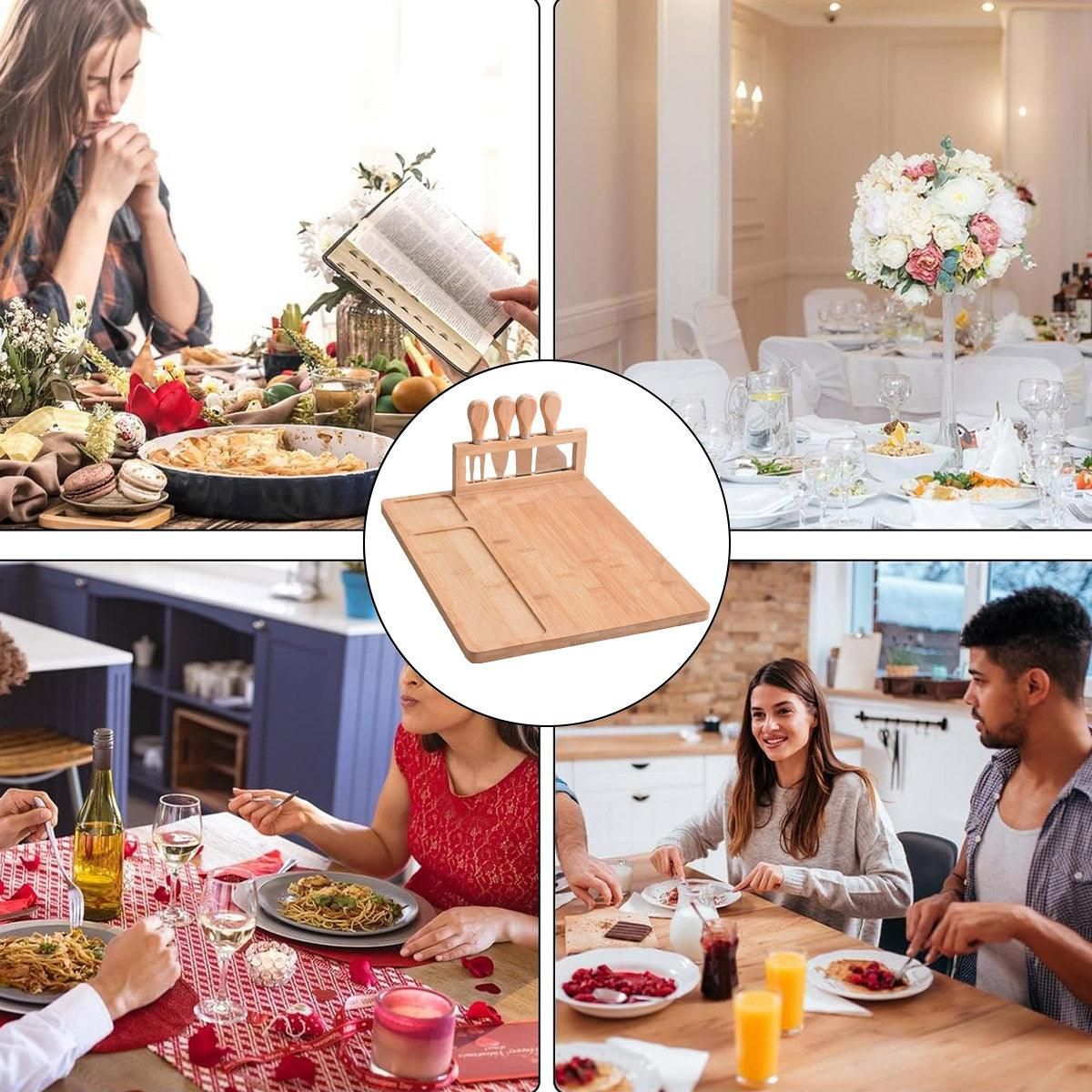 Bamboo Chopping Board Cheese Board Set with Knife Kitchen Charcuterie Serving V528-TRAY-199965