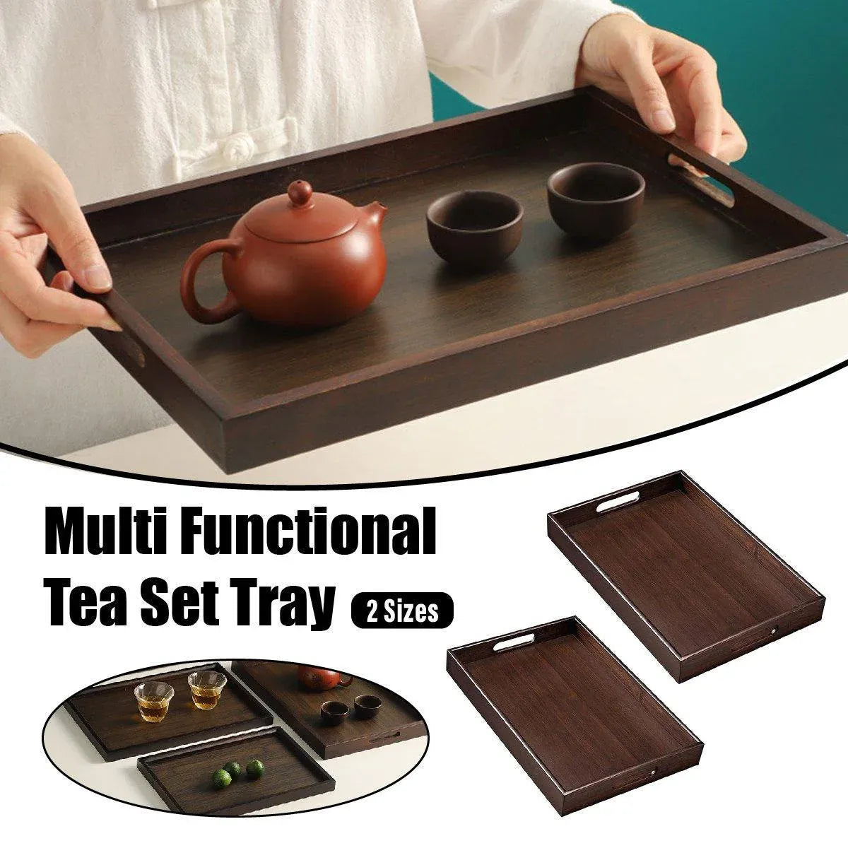Bamboo Tea Tray Rectangular Tea Table Walnut Colour Fruit Bread Serving Plate - 28-20cm V528-TRAY-28-20CM-683120