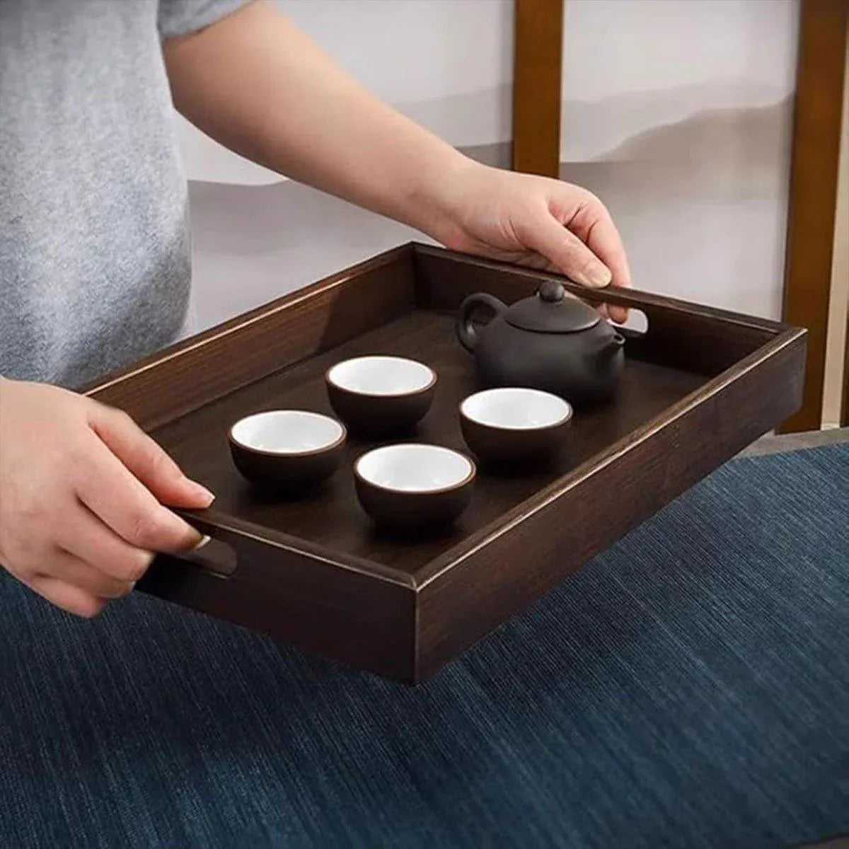 Bamboo Tea Tray Rectangular Tea Table Walnut Colour Fruit Bread Serving Plate - 28-20cm V528-TRAY-28-20CM-683120