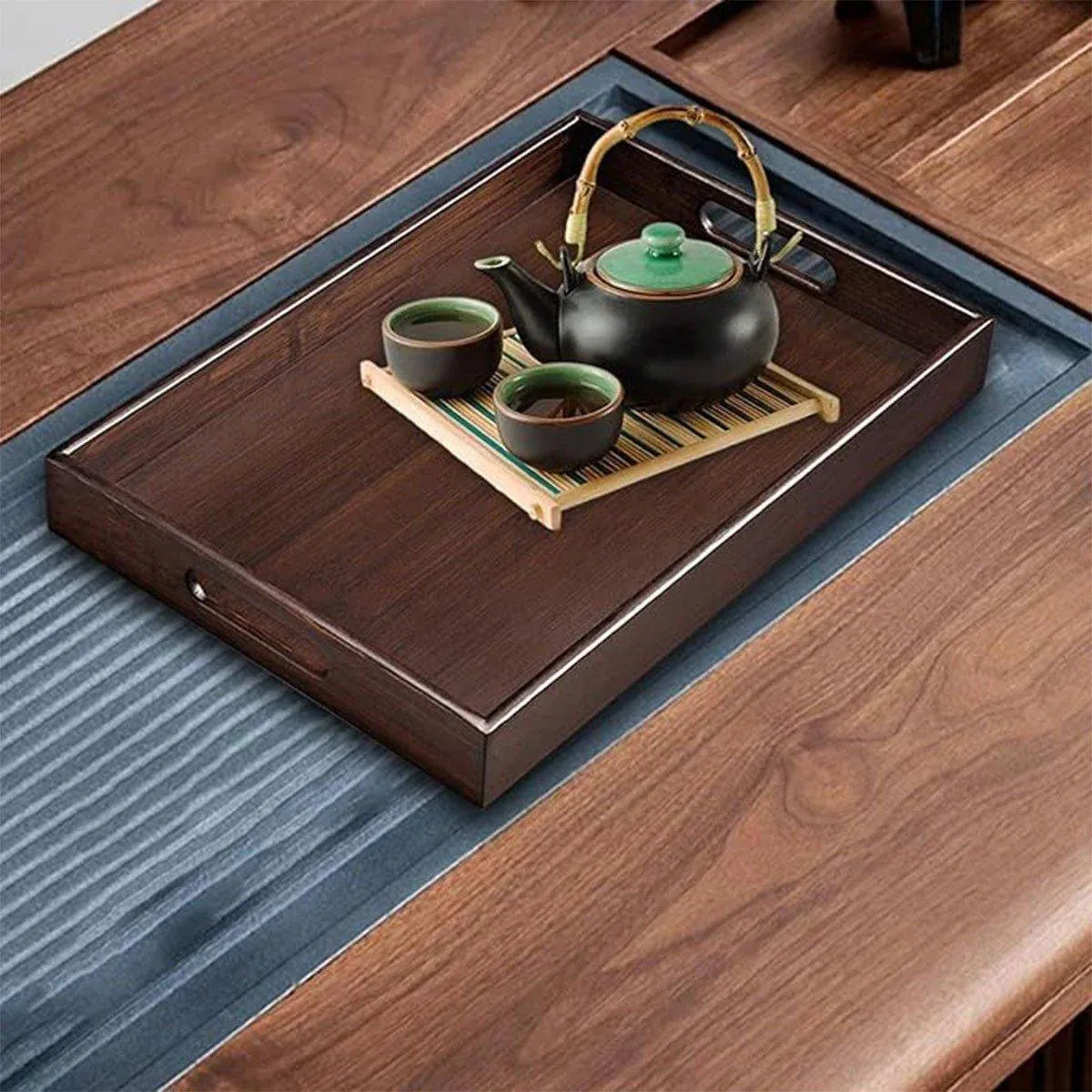 Bamboo Tea Tray Rectangular Tea Table Walnut Colour Fruit Bread Serving Plate - 28-20cm V528-TRAY-28-20CM-683120