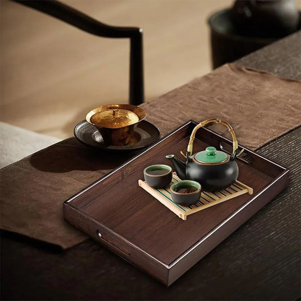 Bamboo Tea Tray Rectangular Tea Table Walnut Colour Fruit Bread Serving Plate - 28-20cm V528-TRAY-28-20CM-683120