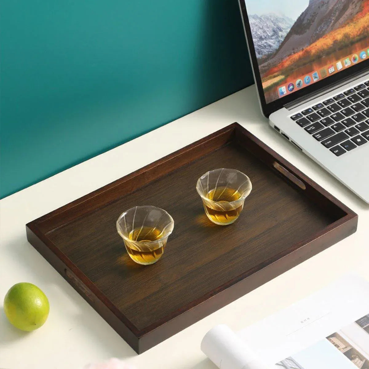 Bamboo Tea Tray Rectangular Tea Table Walnut Colour Fruit Bread Serving Plate - 28-20cm V528-TRAY-28-20CM-683120