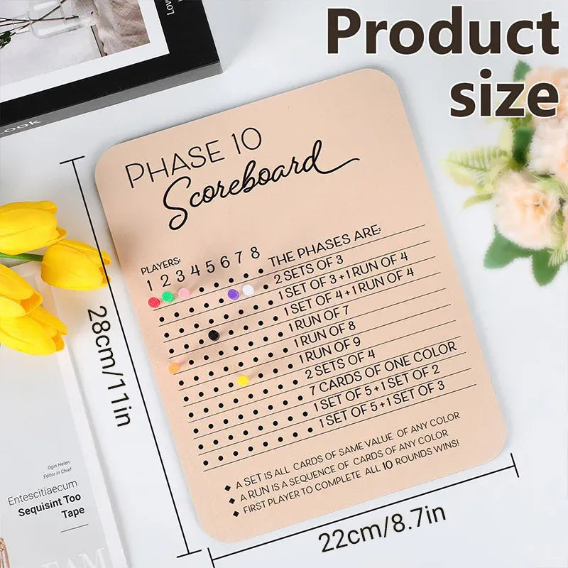 Phase 10 Score Board Wooden Phase 10 Scorecard Reusable for Family Game Tabletop V528-TRAY-A-135391