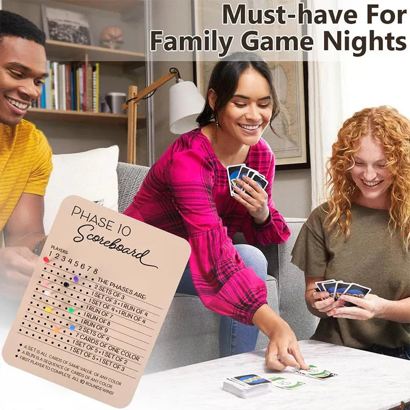Phase 10 Score Board Wooden Phase 10 Scorecard Reusable for Family Game Tabletop V528-TRAY-A-135391