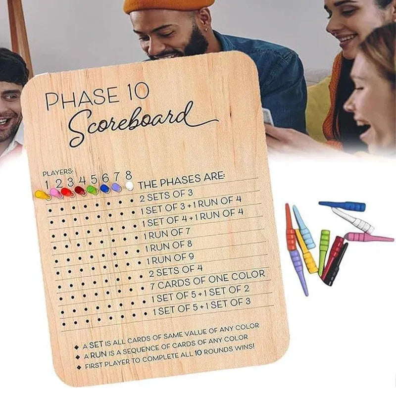 Phase 10 Score Board Wooden Phase 10 Scorecard Reusable for Family Game Tabletop V528-TRAY-A-135391