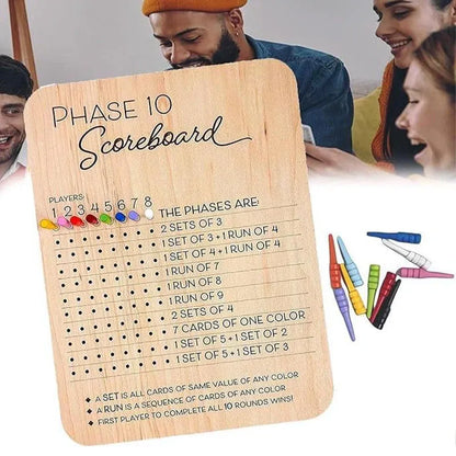 Phase 10 Score Board Wooden Phase 10 Scorecard Reusable for Family Game Tabletop V528-TRAY-A-135391