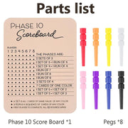 Phase 10 Score Board Wooden Phase 10 Scorecard Reusable for Family Game Tabletop V528-TRAY-A-135391