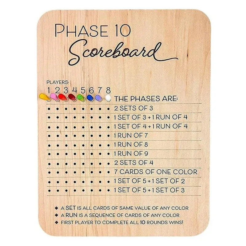 Phase 10 Score Board Wooden Phase 10 Scorecard Reusable for Family Game Tabletop V528-TRAY-A-135391