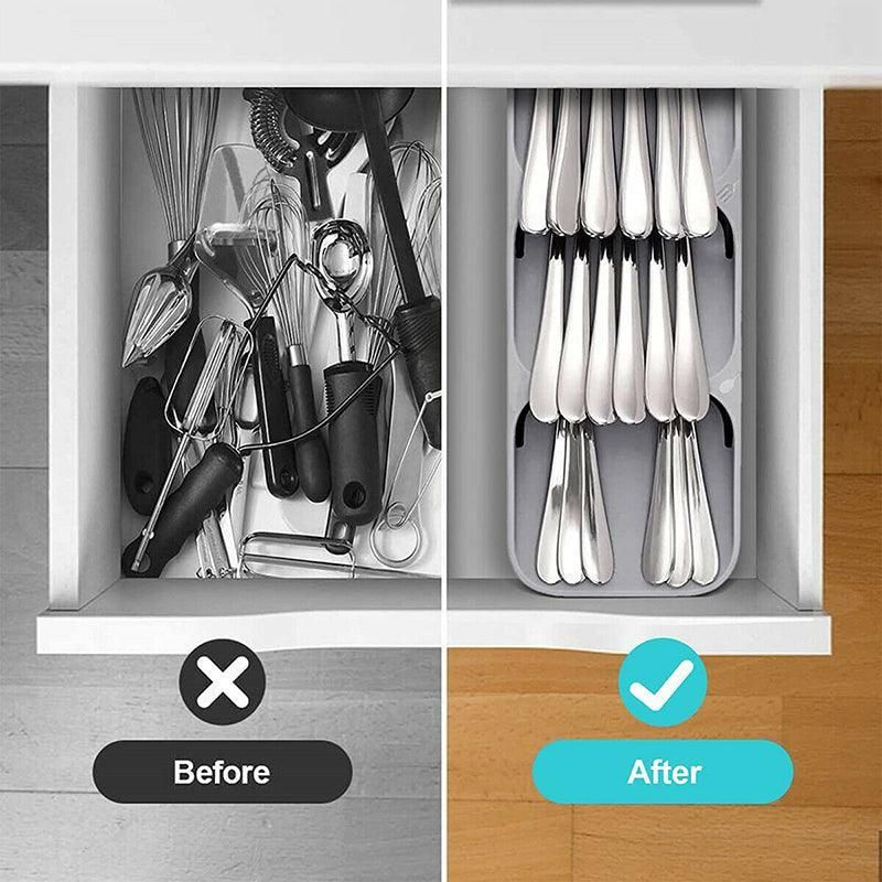 Kitchen Drawer Utensil Cutlery Tray Organizer Insert Spoon Fork Knife Divider Storage - White V528-TRAYBO-WHITE-41060