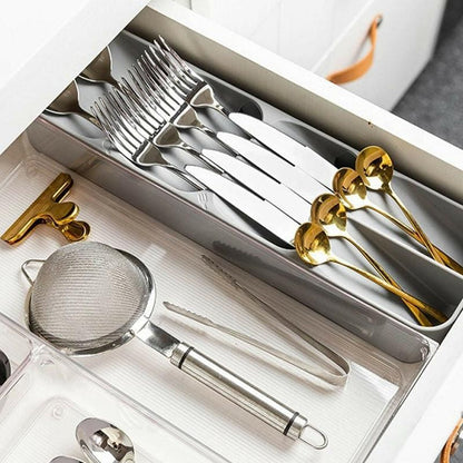 Kitchen Drawer Utensil Cutlery Tray Organizer Insert Spoon Fork Knife Divider Storage - White V528-TRAYBO-WHITE-41060