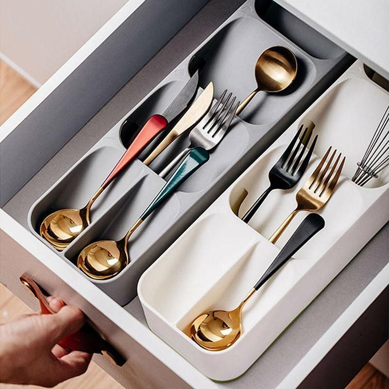 Kitchen Drawer Utensil Cutlery Tray Organizer Insert Spoon Fork Knife Divider Storage - White V528-TRAYBO-WHITE-41060