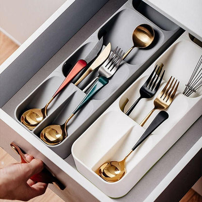 Kitchen Drawer Utensil Cutlery Tray Organizer Insert Spoon Fork Knife Divider Storage - White V528-TRAYBO-WHITE-41060