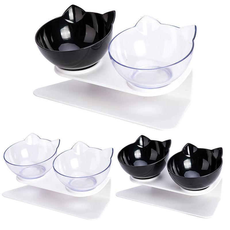 Double Cat Dog Bowl Elevated Pet Feeder Stand Raised Food Water Feeding Dish - Transparency+Transparency V528-TRCOLOUR-TRANSPARENCY97188