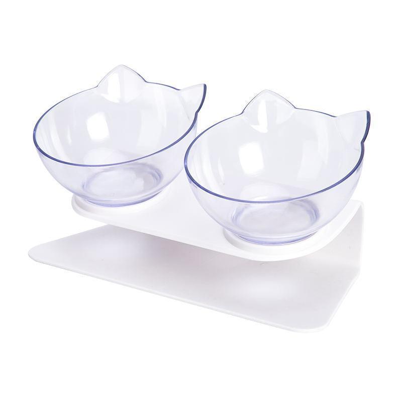 Double Cat Dog Bowl Elevated Pet Feeder Stand Raised Food Water Feeding Dish - Transparency+Transparency V528-TRCOLOUR-TRANSPARENCY97188