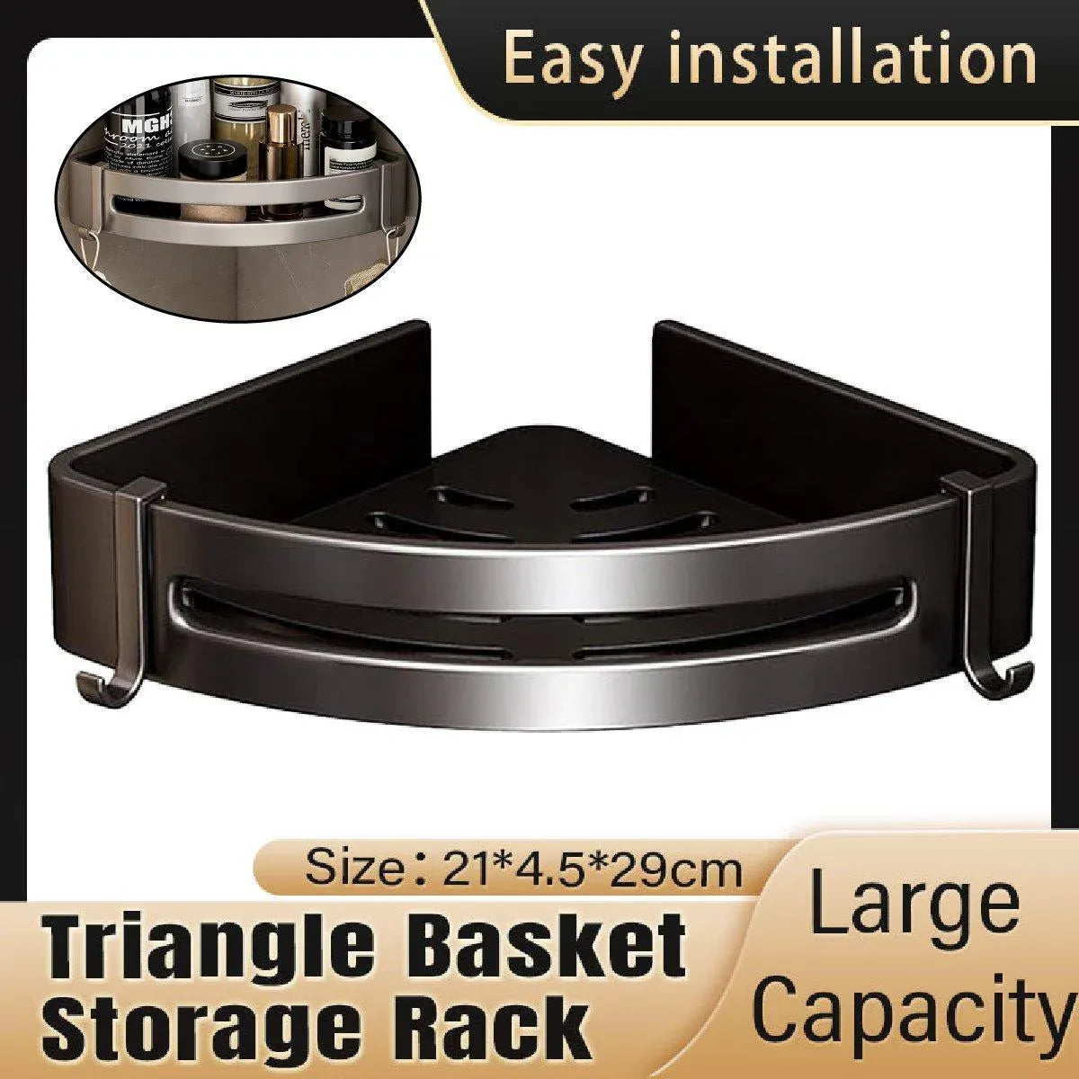 Single Tier Triangle Bathroom Shower Shelf Organizer Rack Wall Mounted Storage V528-TRIANGLE-BASKET-SINGLE-977017