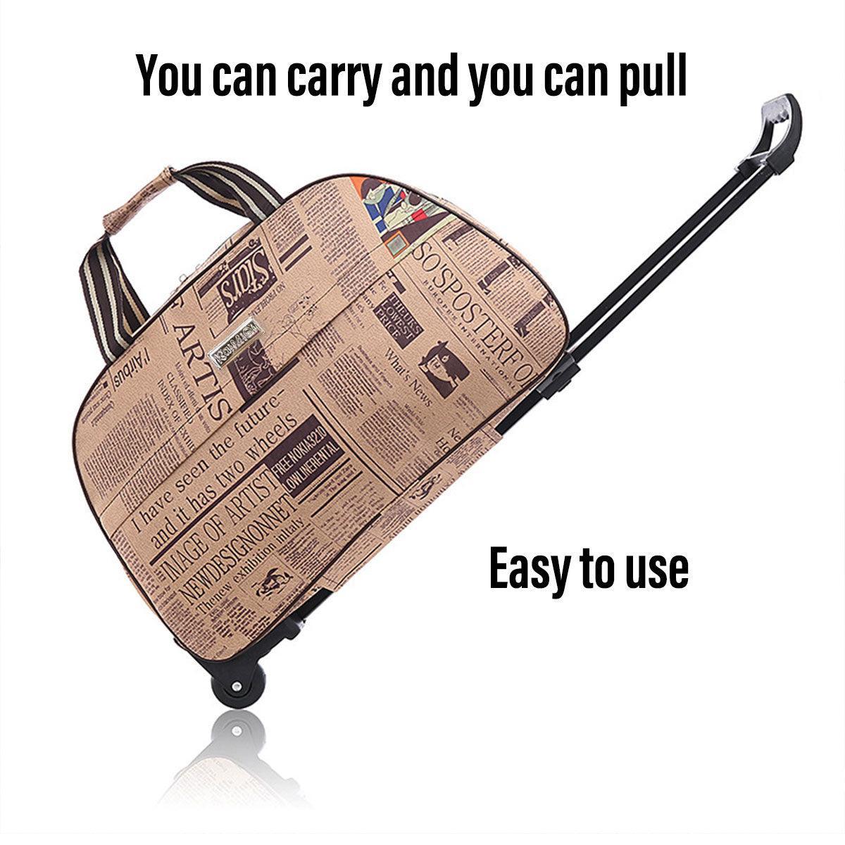 Wheeled Travel Duffle Trolley Bag Carry On Rolling Luggage Suitcase Tote Durable - Brown-20in V528-TROLLEY-BAG--BZ-20-347730