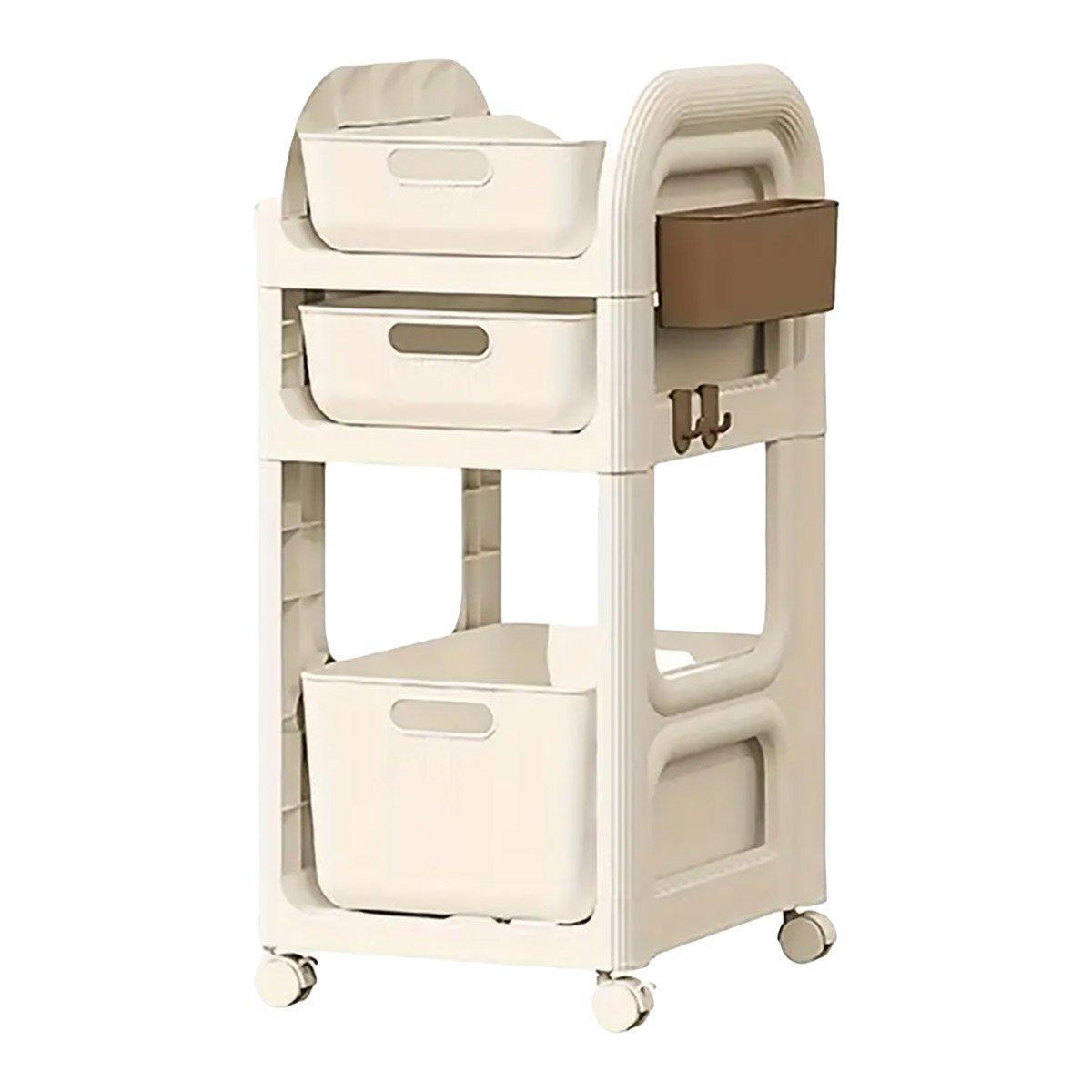 Mobile Storage Trolley Rolling Utility Cart Heavy Duty Organizer with Wheels V528-TROLLEY-BEIGE-205340