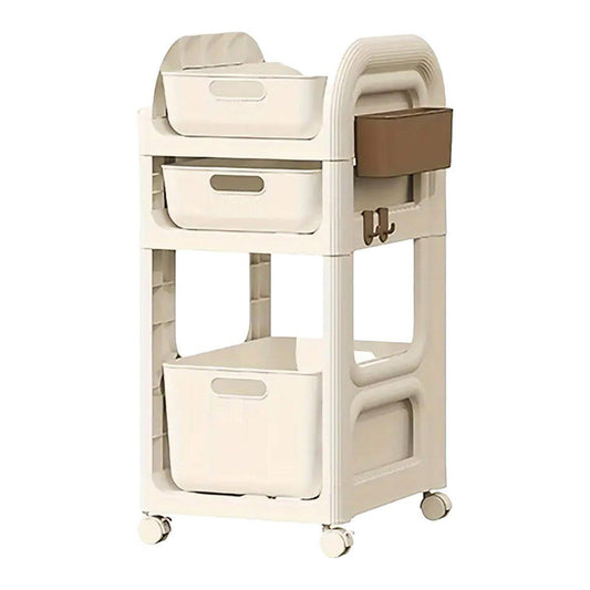 Mobile Storage Trolley Rolling Utility Cart Heavy Duty Organizer with Wheels V528-TROLLEY-BEIGE-205340