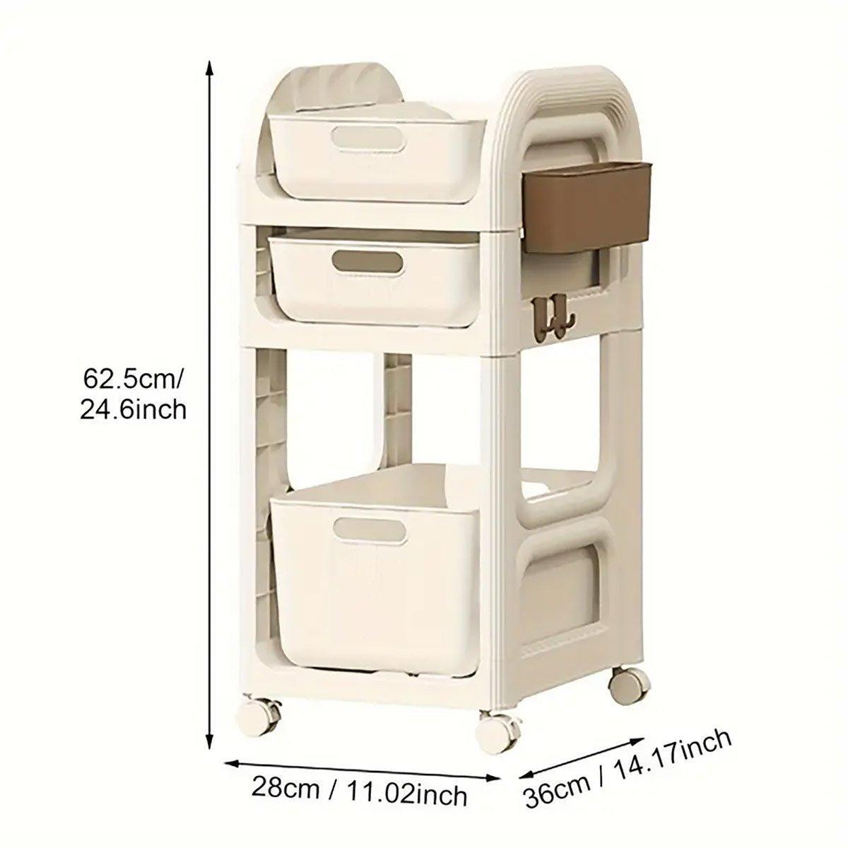 Mobile Storage Trolley Rolling Utility Cart Heavy Duty Organizer with Wheels V528-TROLLEY-BEIGE-205340