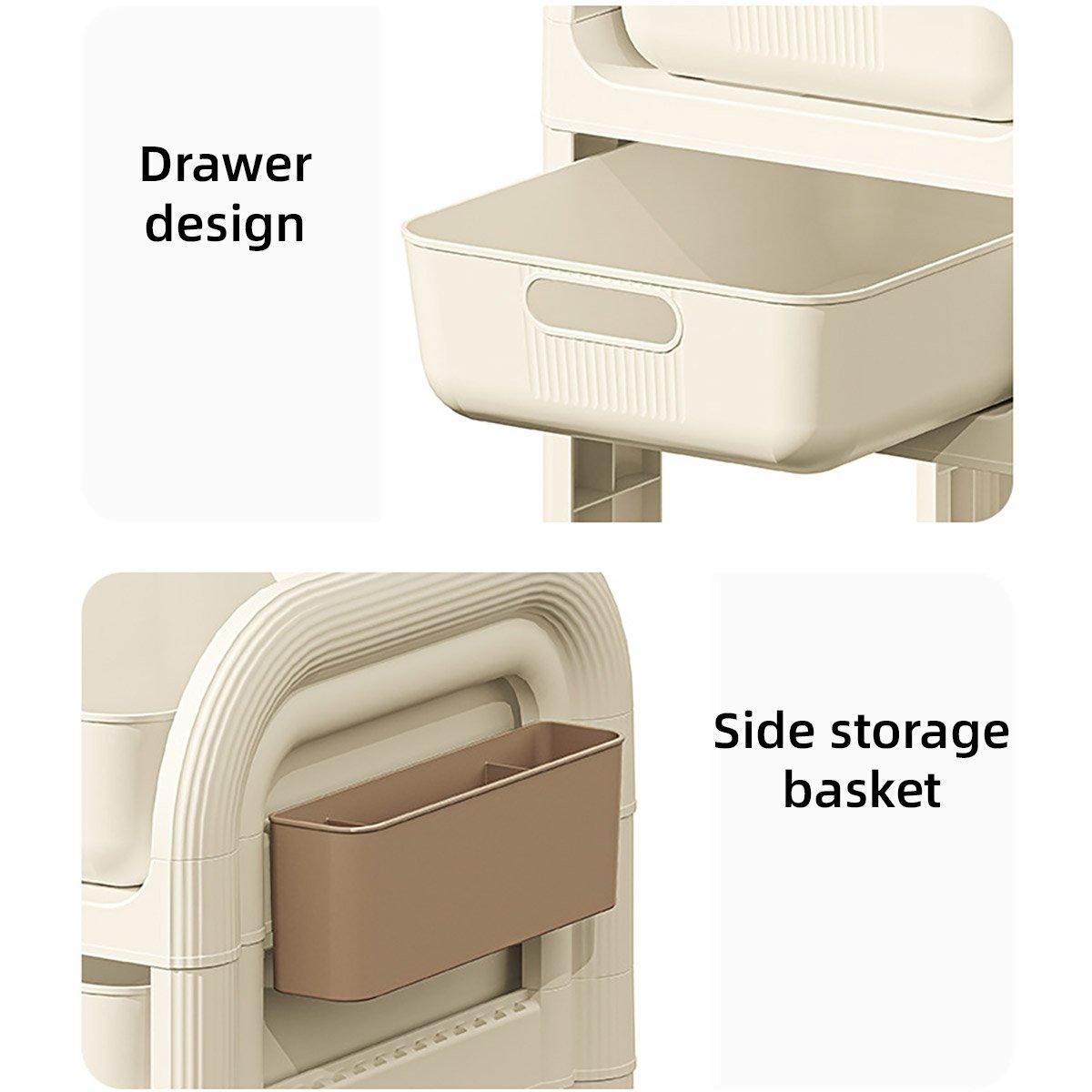Mobile Storage Trolley Rolling Utility Cart Heavy Duty Organizer with Wheels V528-TROLLEY-BEIGE-205340