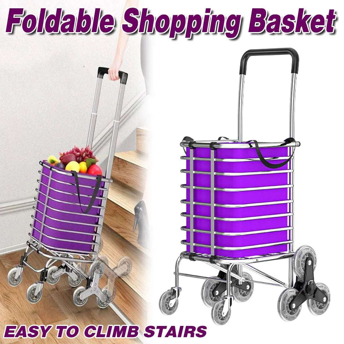Folding Vegetable Basket Trolley Small Trailer Grocery Shopping Pulling Cart V528-TROLLEY-PURPLE-8-881454