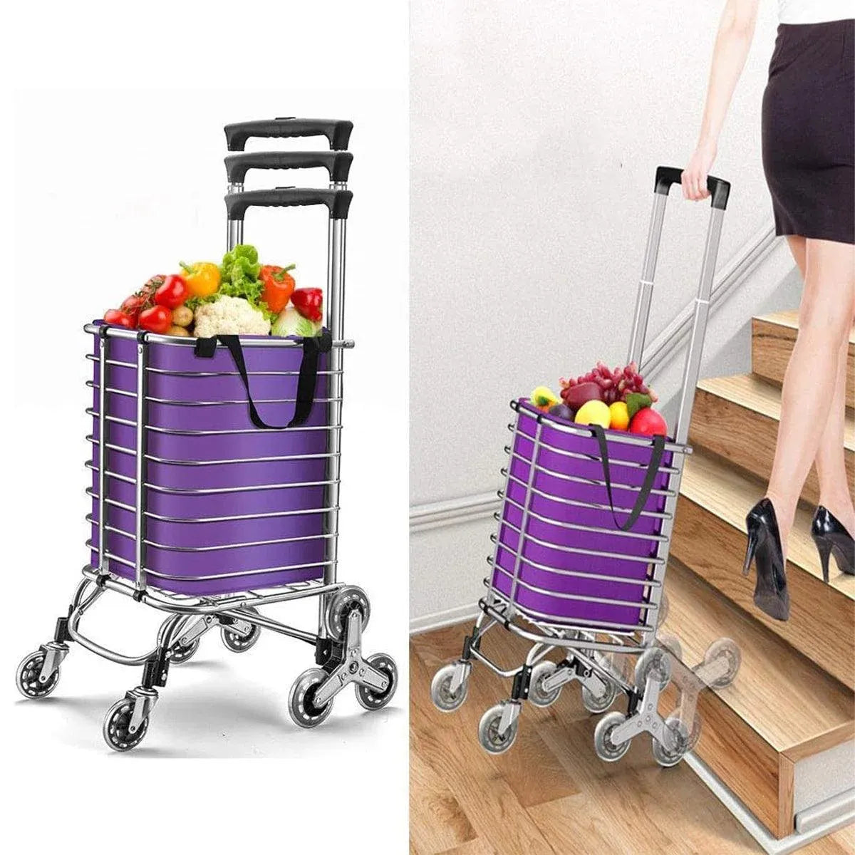 Folding Vegetable Basket Trolley Small Trailer Grocery Shopping Pulling Cart V528-TROLLEY-PURPLE-8-881454