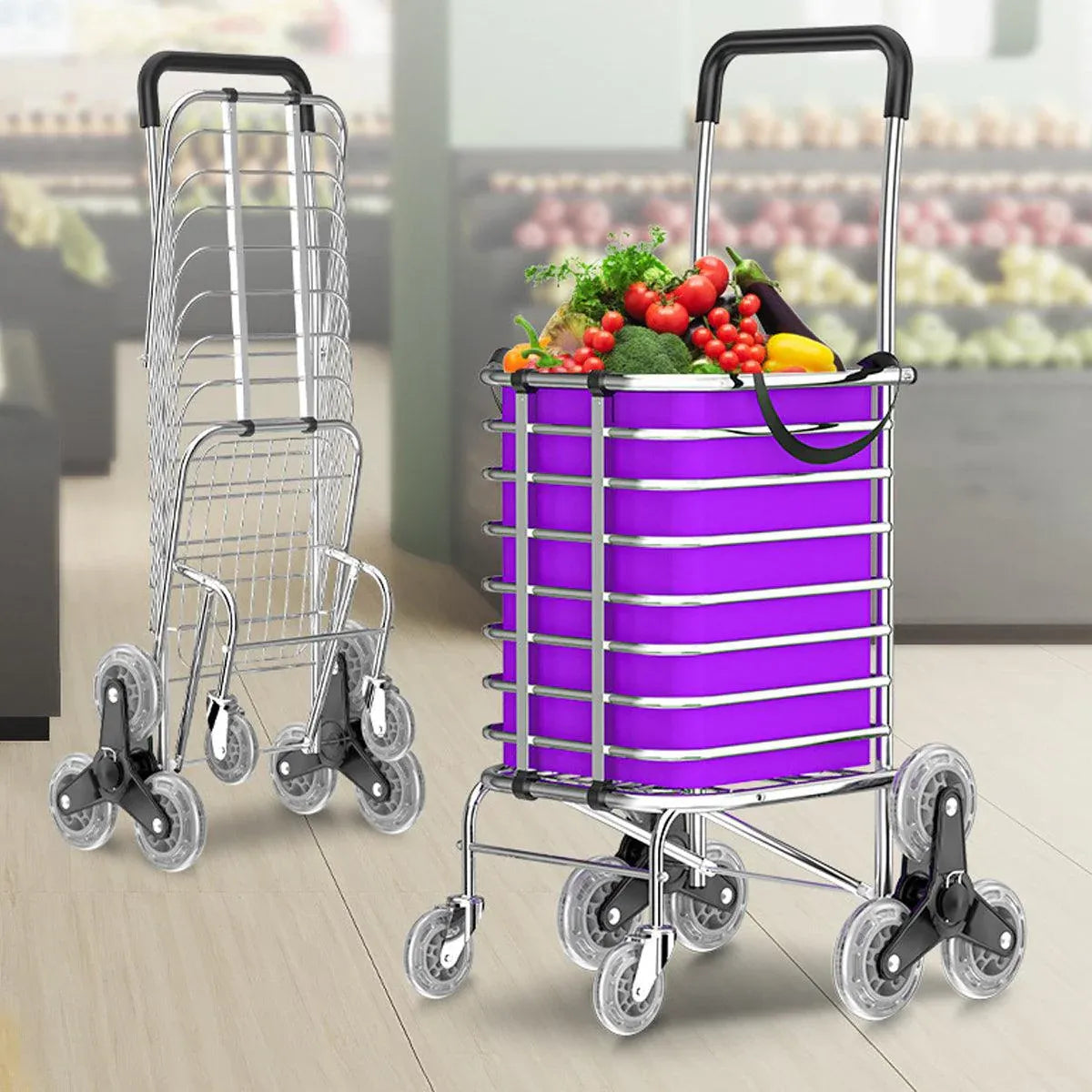 Folding Vegetable Basket Trolley Small Trailer Grocery Shopping Pulling Cart V528-TROLLEY-PURPLE-8-881454