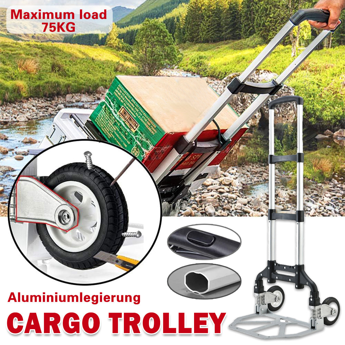 Folding Hand Trolley Cart Heavy Duty Utility Truck Portable Pull Wagon Trailer V528-TROLLEY-SJ-BLACK-ALUMI-948152