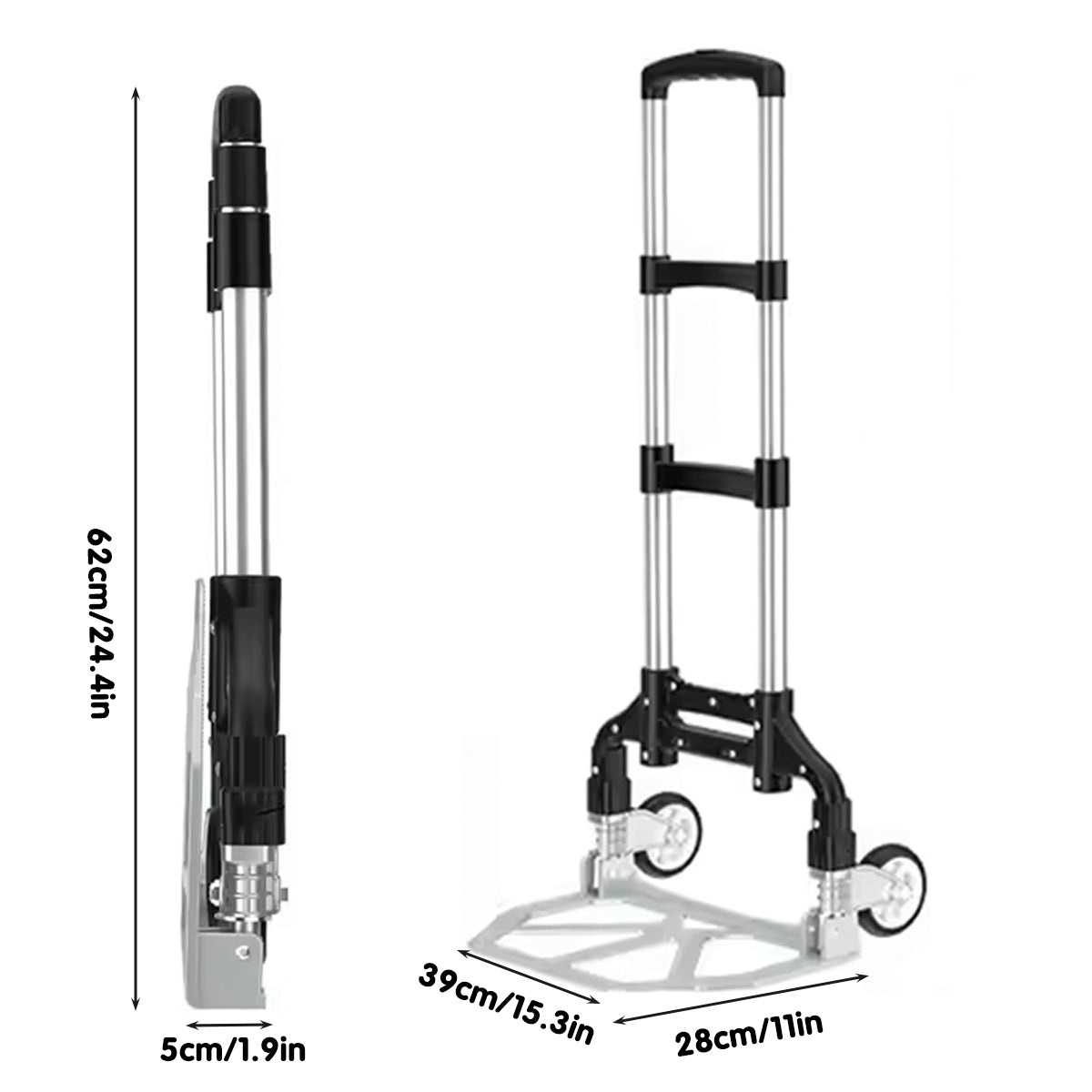 Folding Hand Trolley Cart Heavy Duty Utility Truck Portable Pull Wagon Trailer V528-TROLLEY-SJ-BLACK-ALUMI-948152