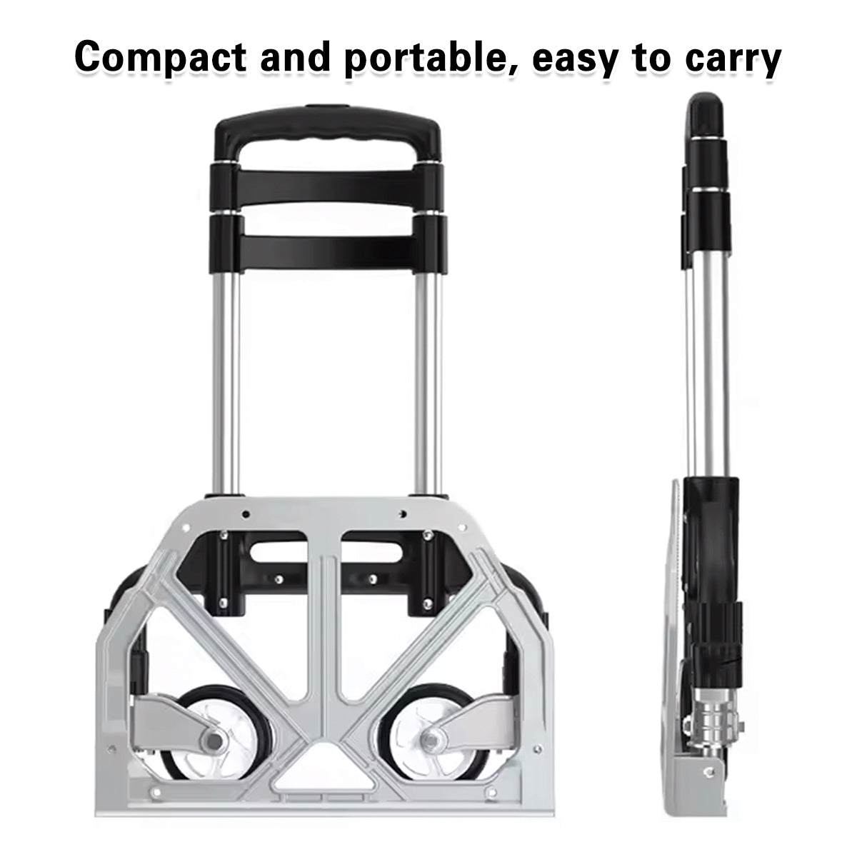 Folding Hand Trolley Cart Heavy Duty Utility Truck Portable Pull Wagon Trailer V528-TROLLEY-SJ-BLACK-ALUMI-948152