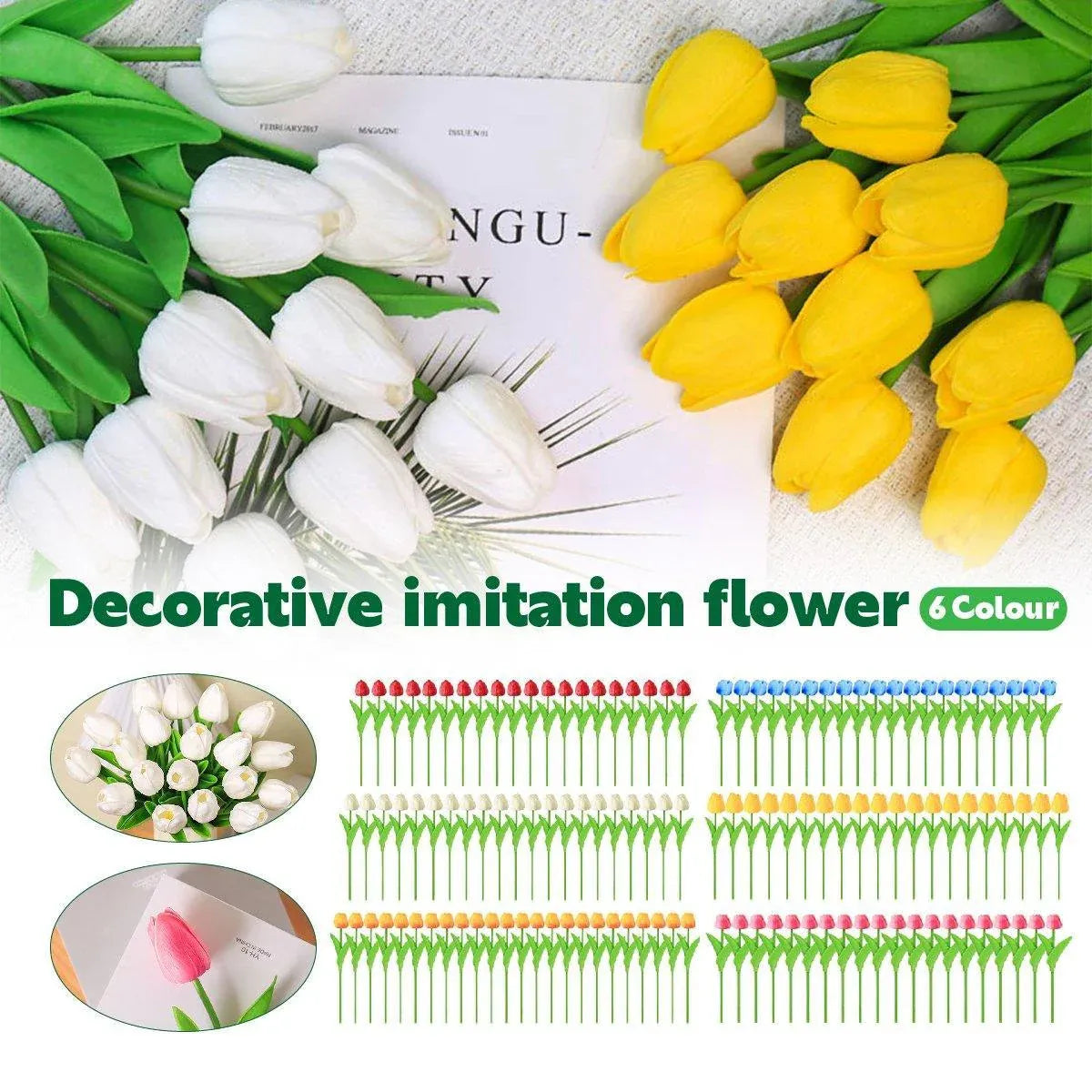 20PCS Real Touch Artificial Tulip Bouquet Fake Flowers for Home Wedding Decor - White V528-TULIP-20PCS-WHITE-126747