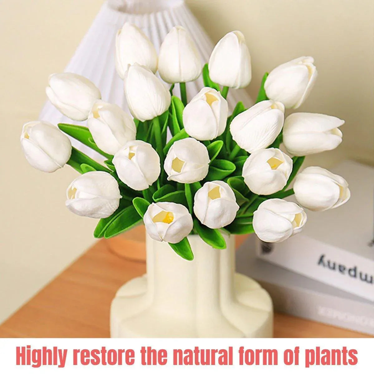20PCS Real Touch Artificial Tulip Bouquet Fake Flowers for Home Wedding Decor - White V528-TULIP-20PCS-WHITE-126747