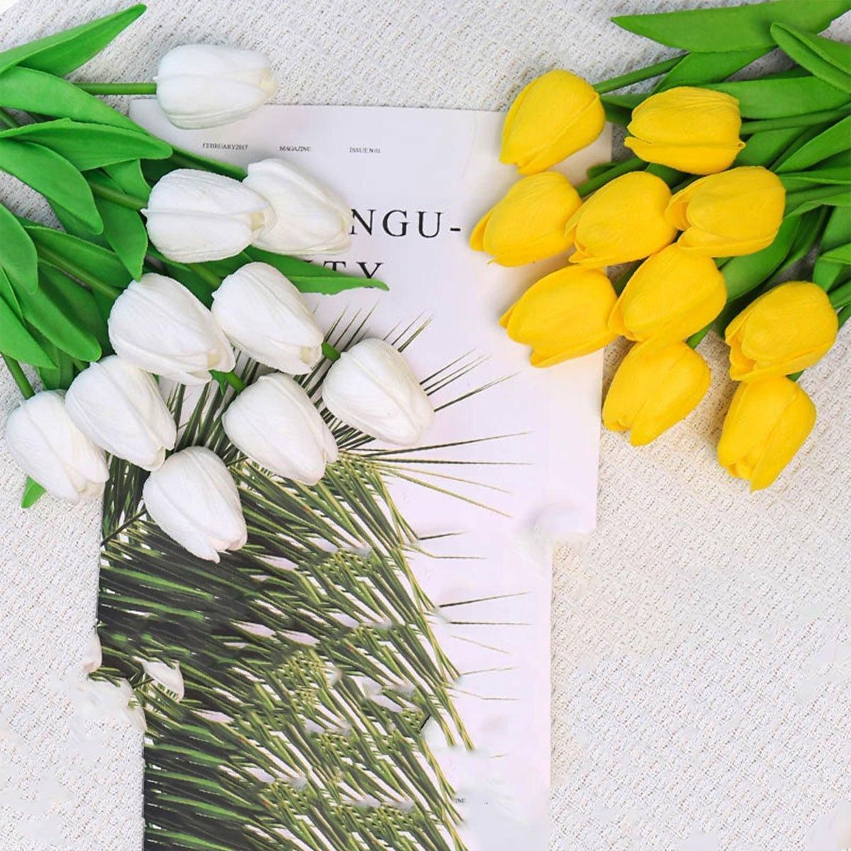 20PCS Real Touch Artificial Tulip Bouquet Fake Flowers for Home Wedding Decor - White V528-TULIP-20PCS-WHITE-126747