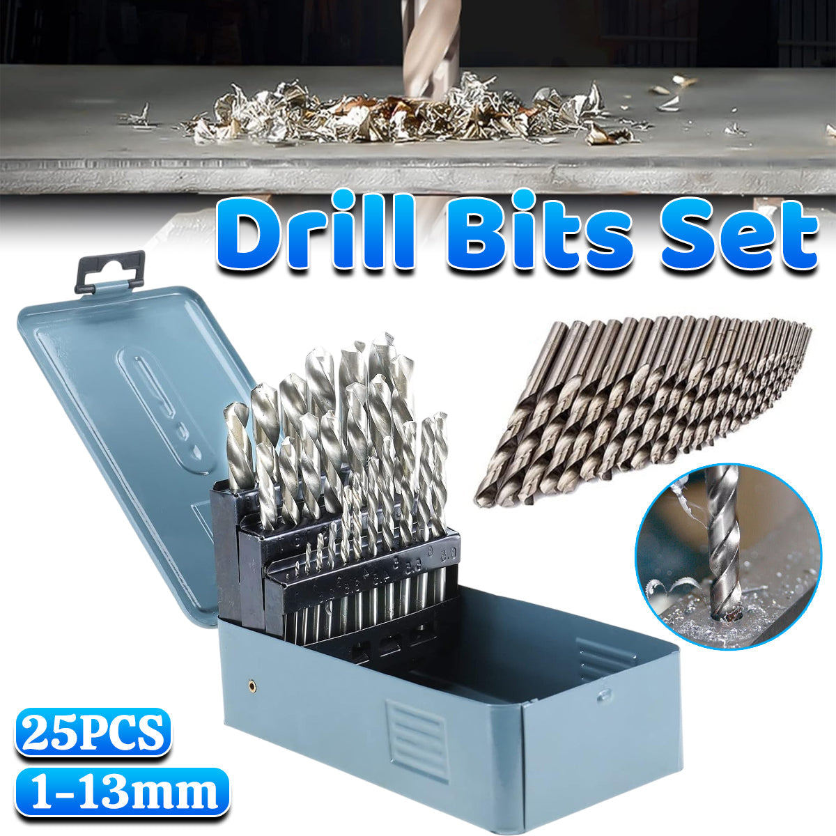 Drill Bits Set Metric Metal Twist High Speed HSS Steel Case 25pcs Coated Tool V528-TWIST-DIAMOND-393051