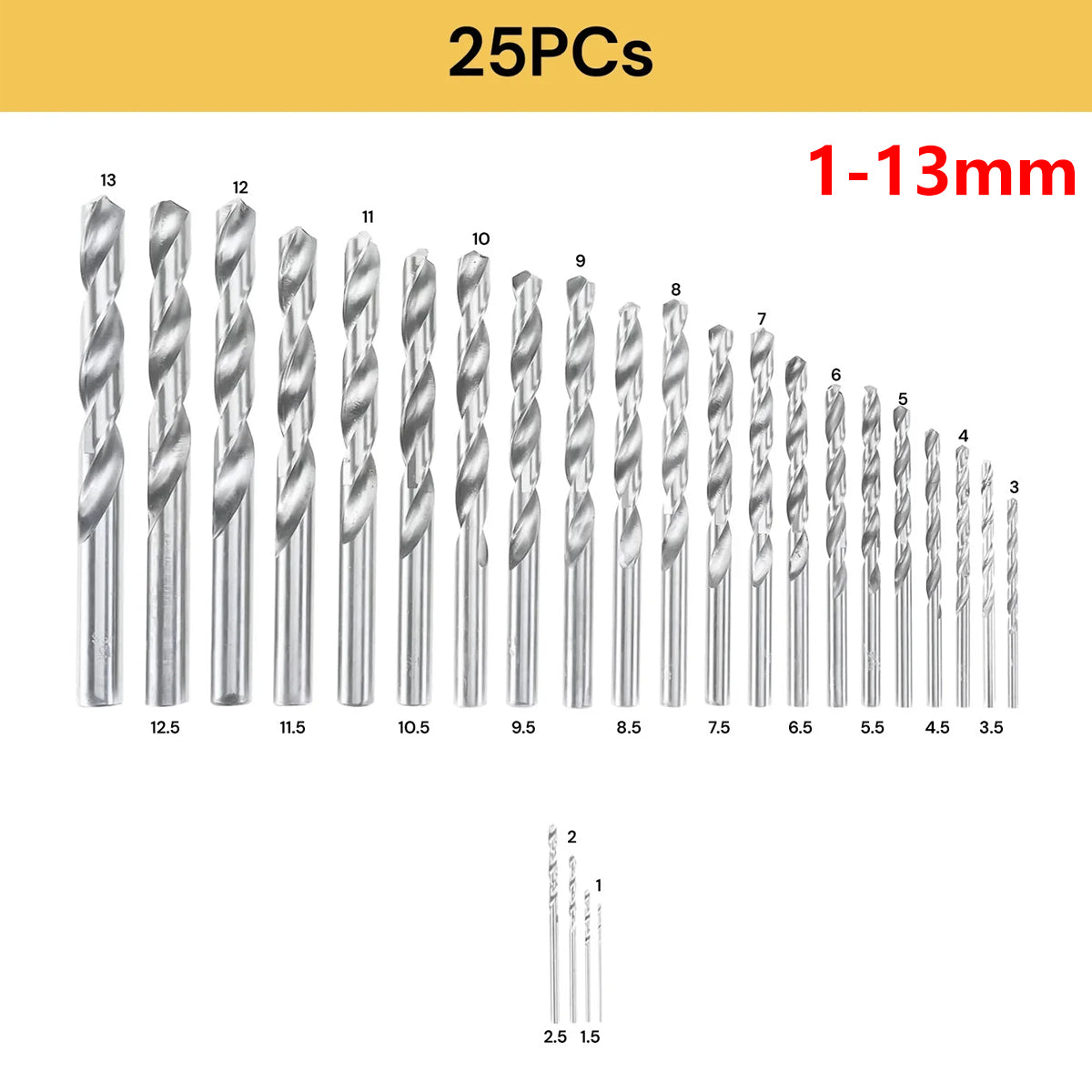 Drill Bits Set Metric Metal Twist High Speed HSS Steel Case 25pcs Coated Tool V528-TWIST-DIAMOND-393051
