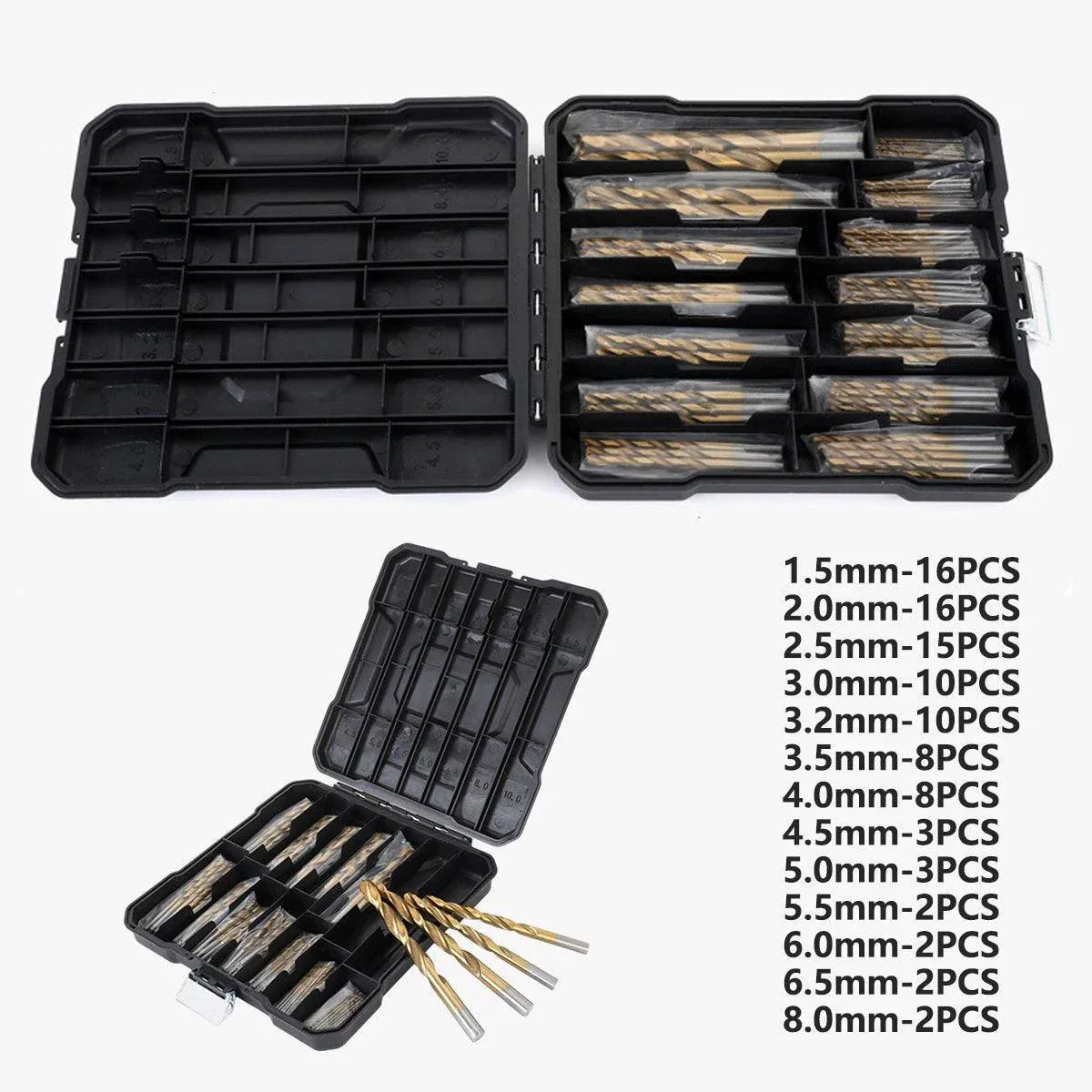 99X HSS Titanium Drill Bit Tool Set 1.5-8mm Twist Drill For Wood Metal Grooving V528-TWIST-DRILL-99PCS-389496