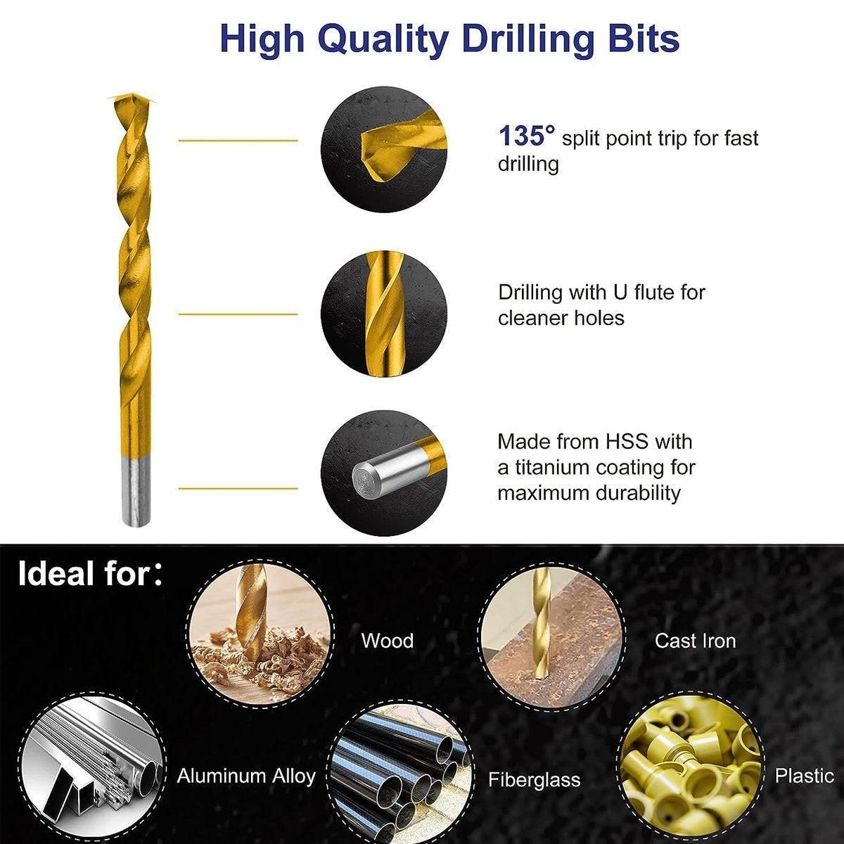 99X HSS Titanium Drill Bit Tool Set 1.5-8mm Twist Drill For Wood Metal Grooving V528-TWIST-DRILL-99PCS-389496