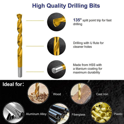 99X HSS Titanium Drill Bit Tool Set 1.5-8mm Twist Drill For Wood Metal Grooving V528-TWIST-DRILL-99PCS-389496
