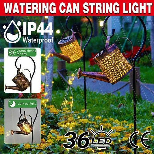 Solar Led Watering Can String Light Outdoor Garden Art Waterfall Lamp Decoration - Style A: Shower + Lamp V528-TYD-GZ-0035-690021