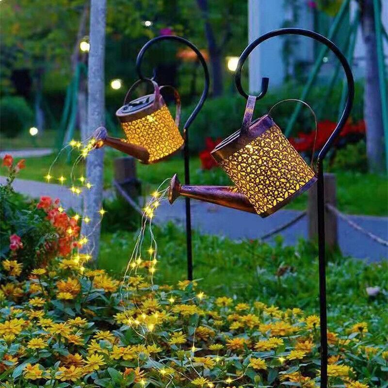 Solar Led Watering Can String Light Outdoor Garden Art Waterfall Lamp Decoration - Style A: Shower + Lamp V528-TYD-GZ-0035-690021