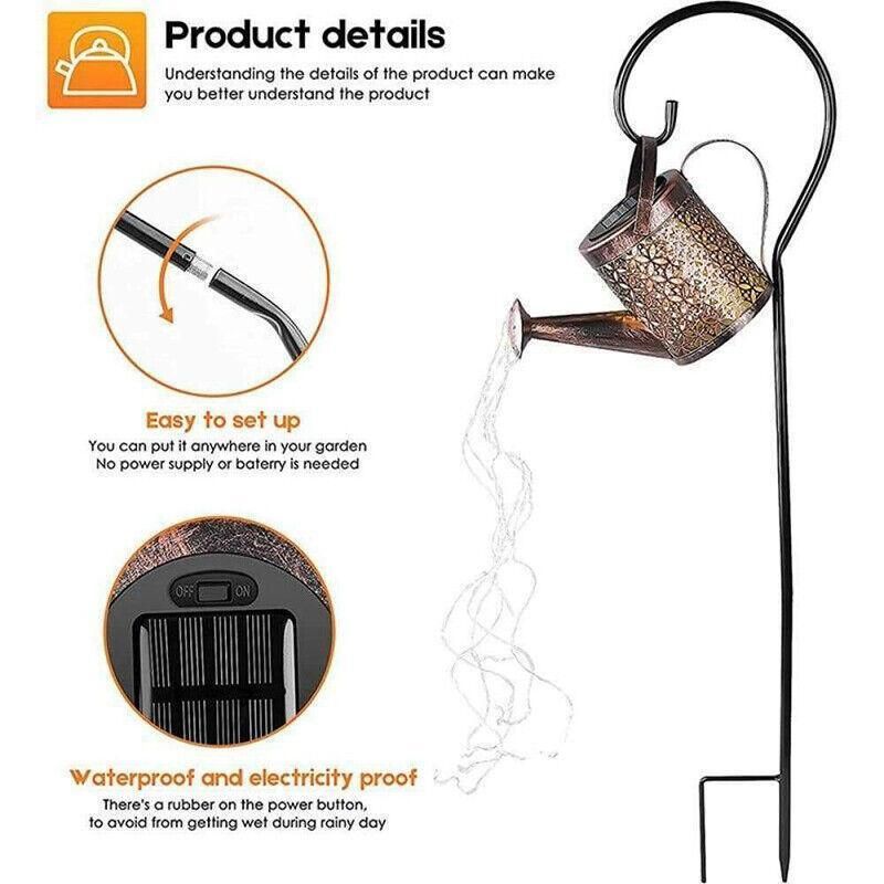 Solar Led Watering Can String Light Outdoor Garden Art Waterfall Lamp Decoration - Style A: Shower + Lamp V528-TYD-GZ-0035-690021